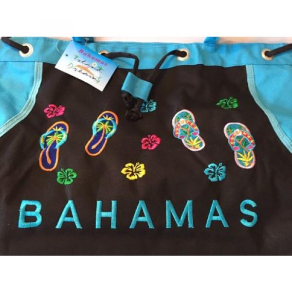 Bahamas Blue &amp; Black FlipFlop Canvas Beach Towel Pool Tote Bag NWT #2 image