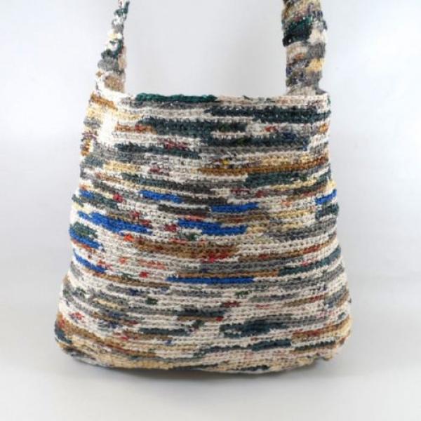 Vtg Recycled Plastic Bags Crochet Large Shopper Tote Beach Bag Purse #1 image
