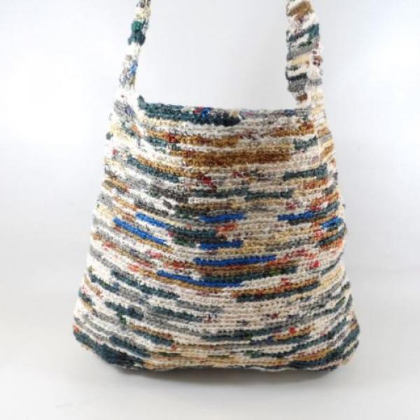 Vtg Recycled Plastic Bags Crochet Large Shopper Tote Beach Bag Purse #4 image
