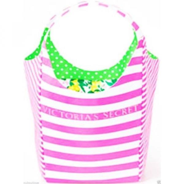 NWT New Victoria&#039;s Secret Summer Beach Pink White Stripes Reversible Tote Bag #2 image