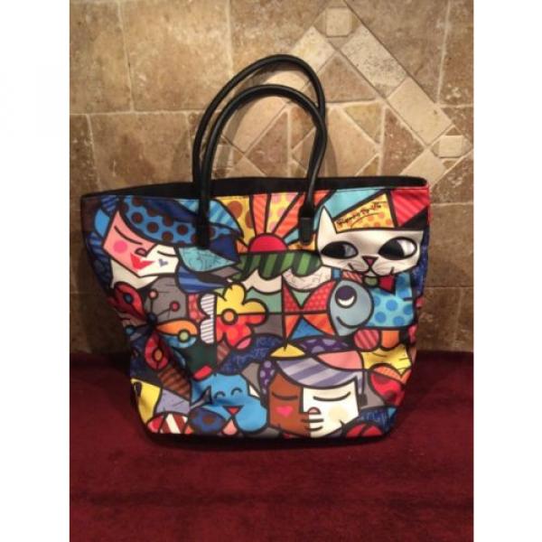 ROMERO BRITTO Tote Purse Shopper Beach Bag Cat Dog Fish Butterfly Flower NWOT #1 image
