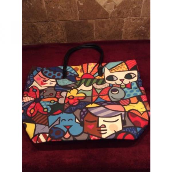 ROMERO BRITTO Tote Purse Shopper Beach Bag Cat Dog Fish Butterfly Flower NWOT #3 image