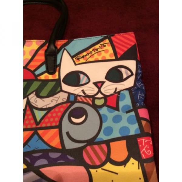 ROMERO BRITTO Tote Purse Shopper Beach Bag Cat Dog Fish Butterfly Flower NWOT #4 image