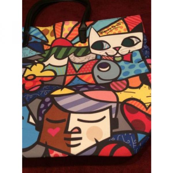 ROMERO BRITTO Tote Purse Shopper Beach Bag Cat Dog Fish Butterfly Flower NWOT #5 image