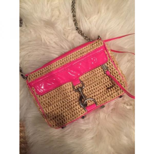 Rebecca Minkoff Straw Rafetta And Hot Pink Piping Mini MAB Bag Hamptons Beach #3 image