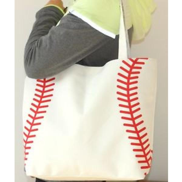 NEW White Baseball Stitch Totes Shopping Bag Tote Mom Purse Carrier Lined Beach #1 image