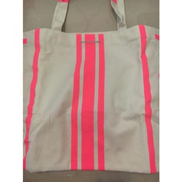 Victorias Secret Canvas Tote Bag Extra Large Beach Shopper Pink Striped NEW! #2 image