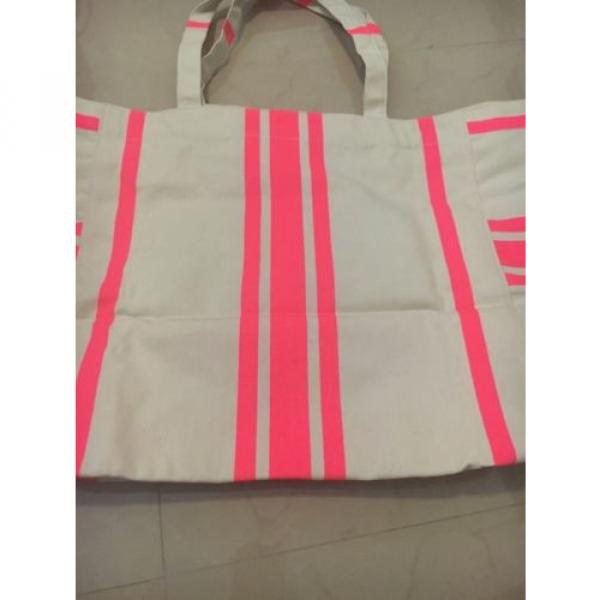 Victorias Secret Canvas Tote Bag Extra Large Beach Shopper Pink Striped NEW! #4 image