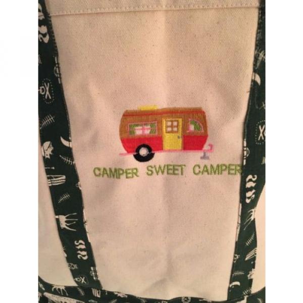 LARGE CAMPING CANVAS beach cotton WOODS tote bag EMBROIDERED GREEN RV CAMPER NEW #5 image
