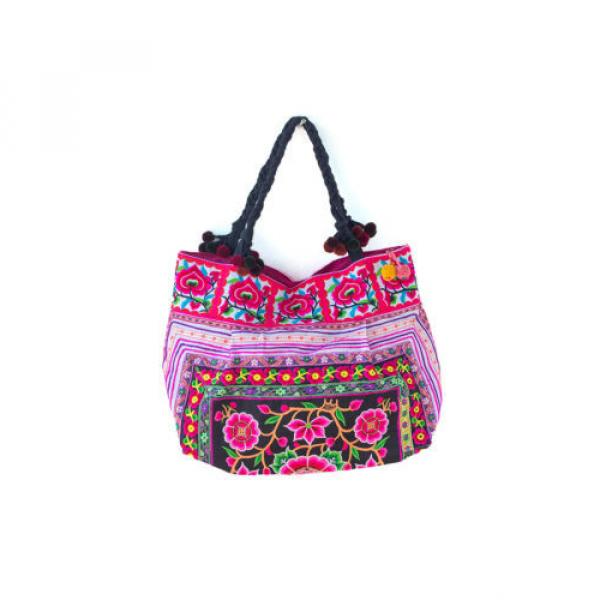 Silk Worm Handmade Unique Beach Tote Bag with Thai Hmong Embroidery Large Size #1 image