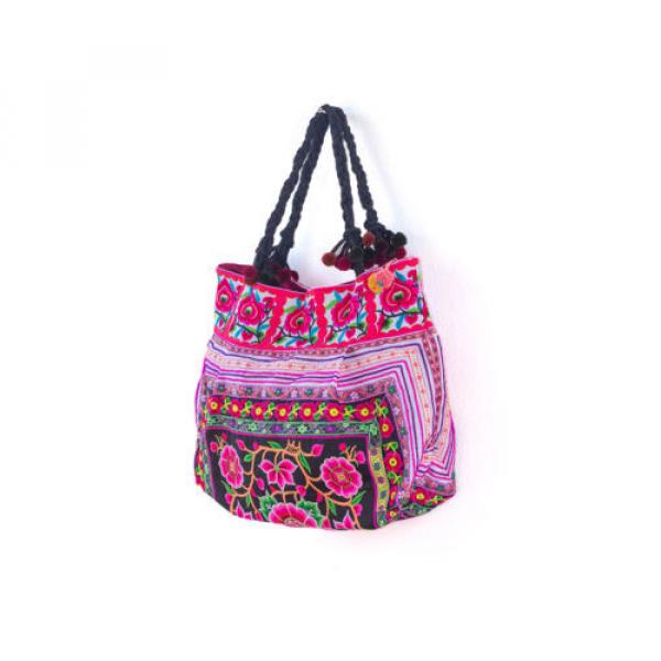 Silk Worm Handmade Unique Beach Tote Bag with Thai Hmong Embroidery Large Size #3 image