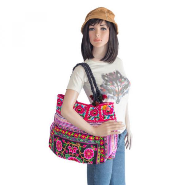 Silk Worm Handmade Unique Beach Tote Bag with Thai Hmong Embroidery Large Size #5 image