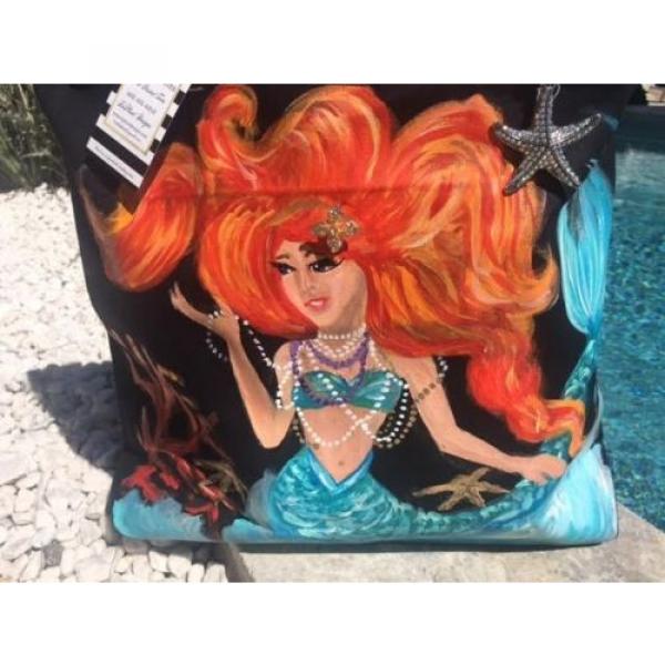 Hand Painted Mermaid beach bag tote #1 image