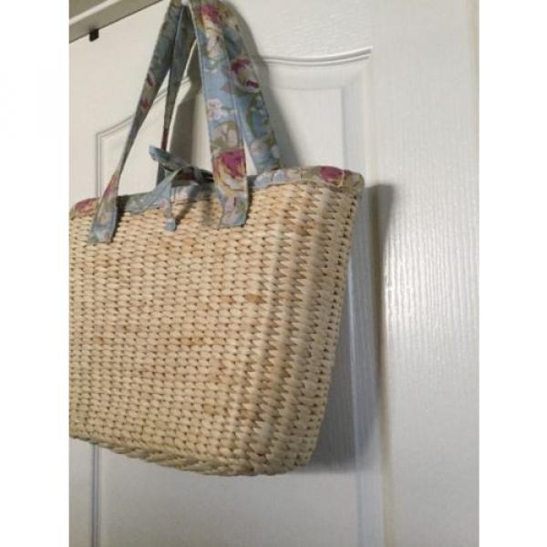 Laura Ashley Beautiful Lined Straw Tote Summer Wicker Beach Bag #4 image