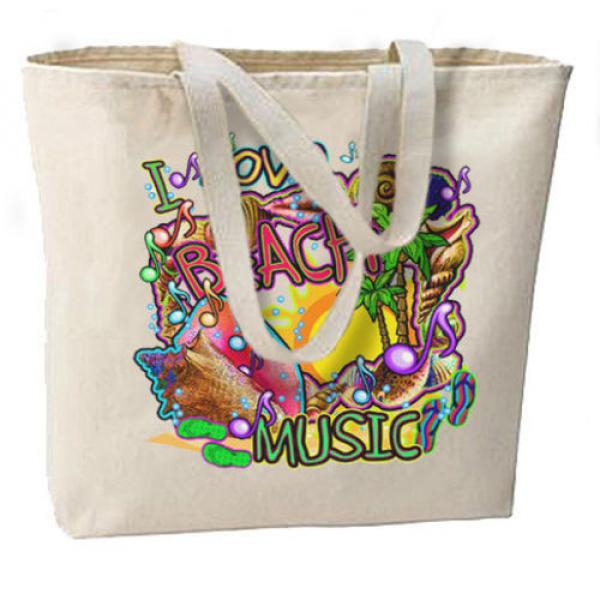 I Love Beach Music New Large Canvas Tote Bag Travel Shop Neon Cool #1 image