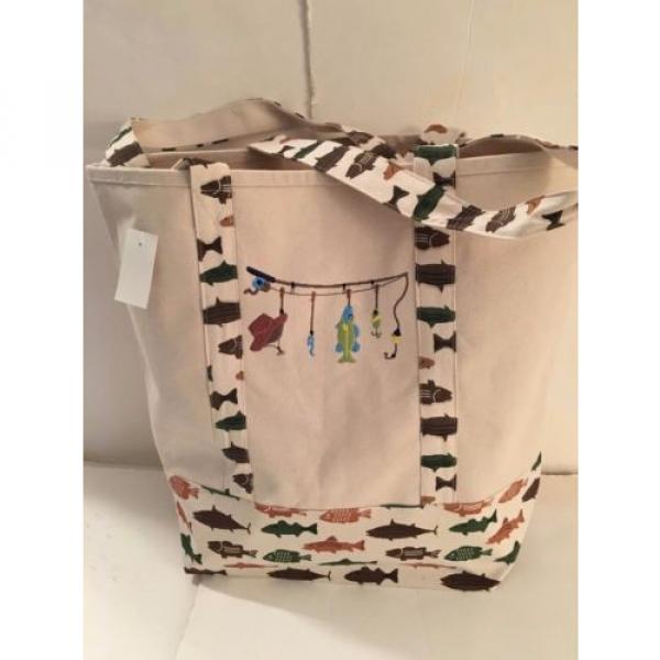 LARGE FISHING CANVAS beach cotton LAKE tote bag EMBROIDERED GREEN OUTDOORS NEW #5 image