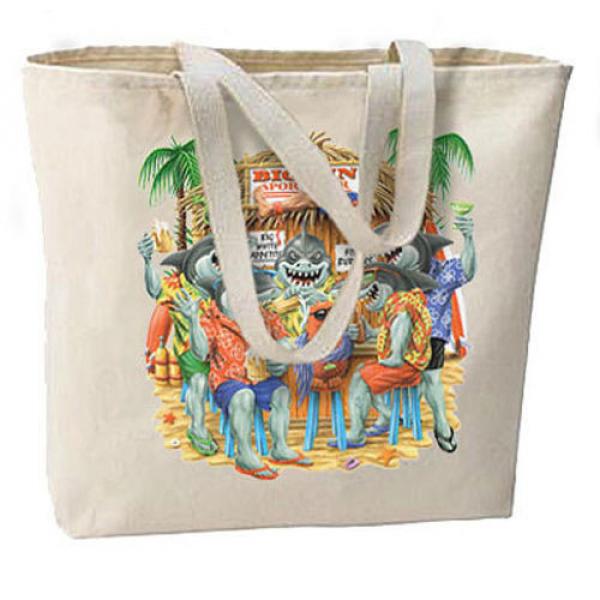 Big Fins Sharks Sports Bar New Large Canvas Cotton Beach Tote Bag #1 image
