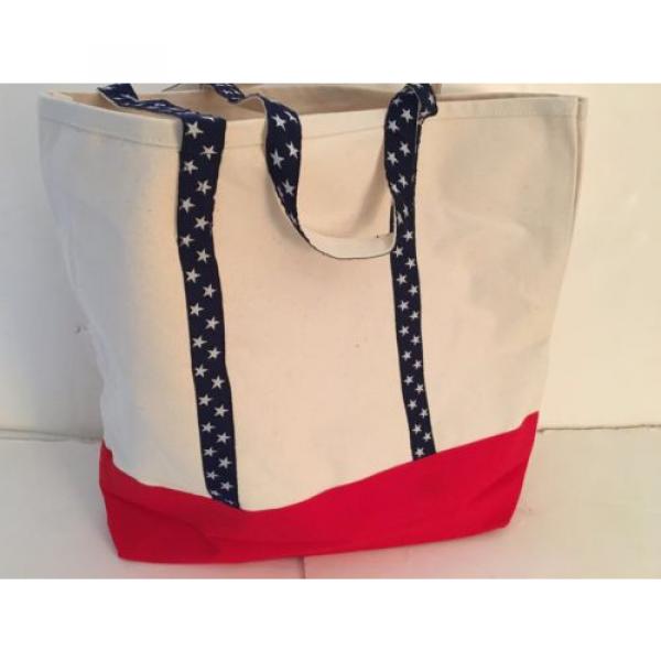 RED WHITE BLUE LG beach cotton cotton canvas tote bag EMBROIDERED NAVY STARS NEW #1 image