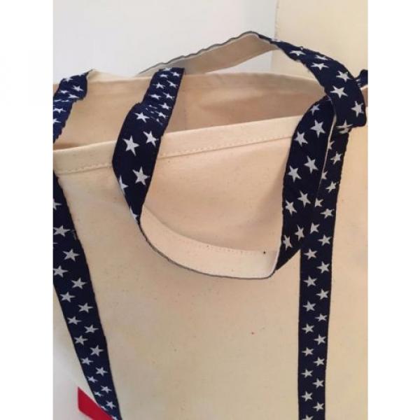 RED WHITE BLUE LG beach cotton cotton canvas tote bag EMBROIDERED NAVY STARS NEW #2 image