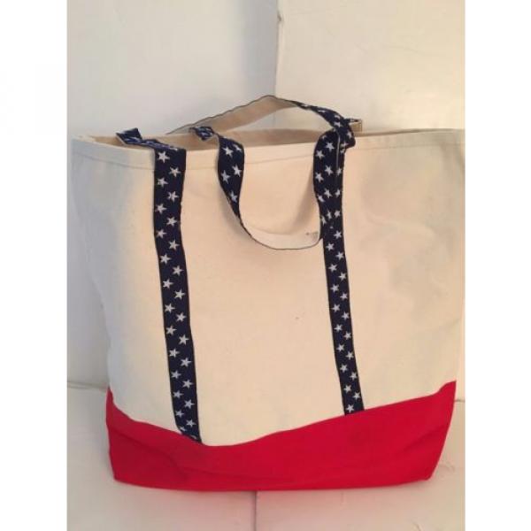 RED WHITE BLUE LG beach cotton cotton canvas tote bag EMBROIDERED NAVY STARS NEW #5 image