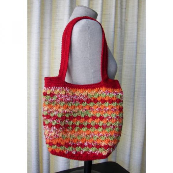Crochet Designer Bag / Market Tote Shoulder Sling Beach Swim Summer in RED multi #1 image