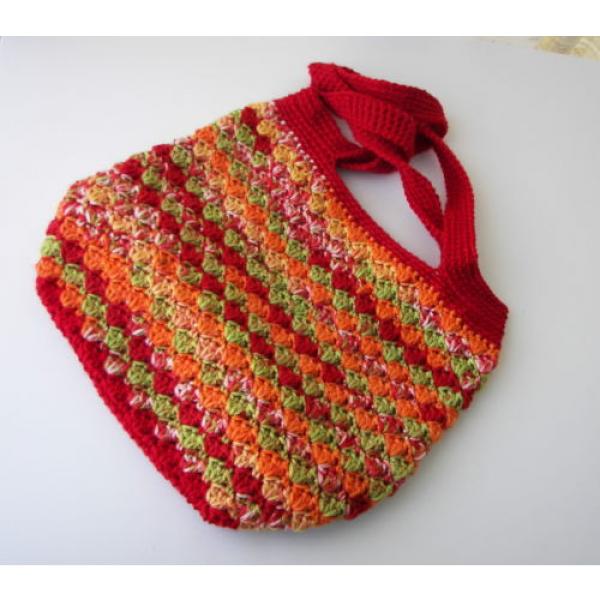 Crochet Designer Bag / Market Tote Shoulder Sling Beach Swim Summer in RED multi #2 image