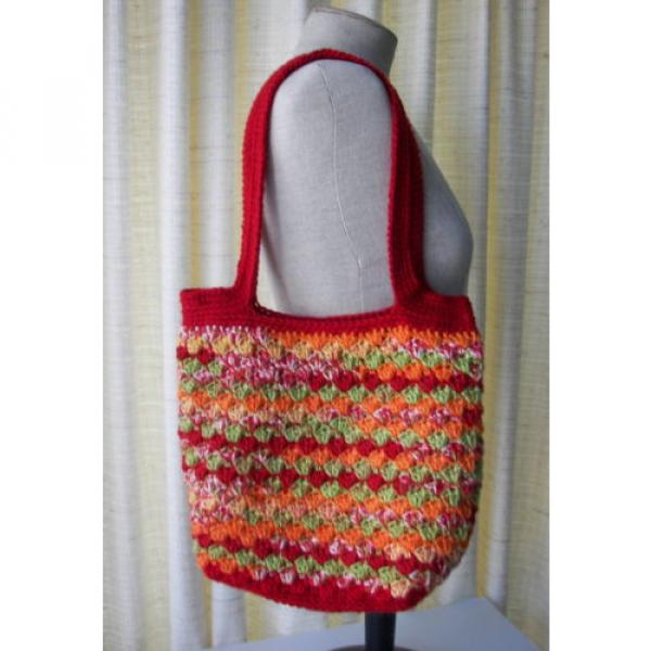 Crochet Designer Bag / Market Tote Shoulder Sling Beach Swim Summer in RED multi #3 image