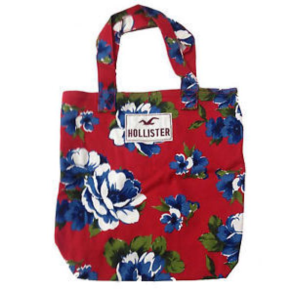 NWT HOLLISTER Floral Flower Print Canvas Beach Tote Book Bag Purse Red Blue #1 image