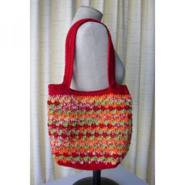 Crochet Designer Bag / Market Tote Shoulder Sling Beach Swim Summer in RED multi #5 image