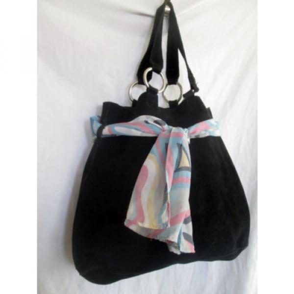 NINE WEST Suede Leather Tote Shopper Purse Handbag Carryall BLACK Beach Bag #2 image