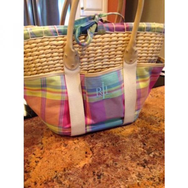 Lauren Ralph Lauren Beach Picnic Straw Tote Bag Measures - 17&#034; by 17&#034; #1 image