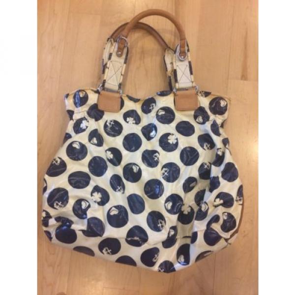 Juicy Couture Large Navy Polka Dot Coated Canvas X-Large Tote Bag Beach #2 image
