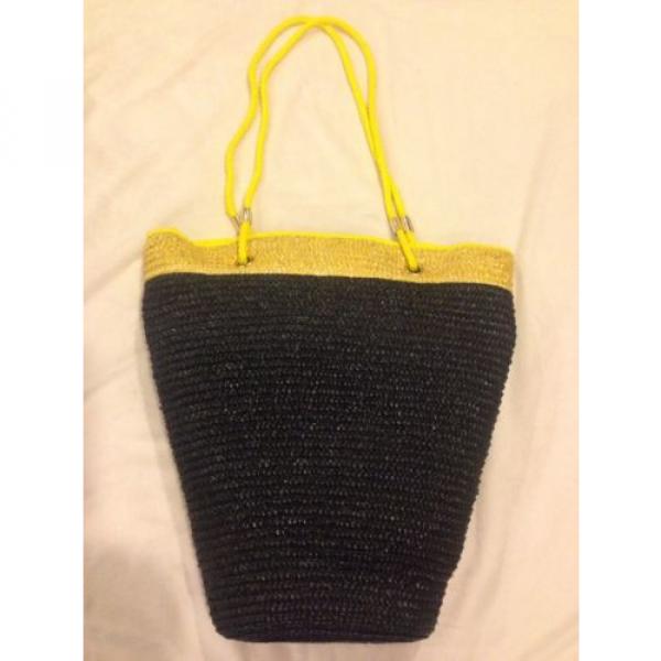 Carolina Herrera Black Yellow Large Tote Summer Beach Bag Stylish Purse #1 image
