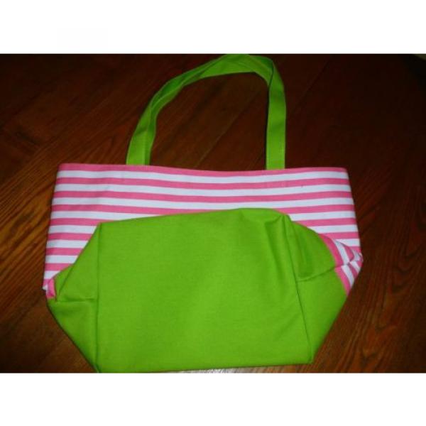 QUACKER FACTORY TOTE BEACH BAG LIME &amp; PINK  STRIPE LIME SEQUINS PALM TREE #5 image