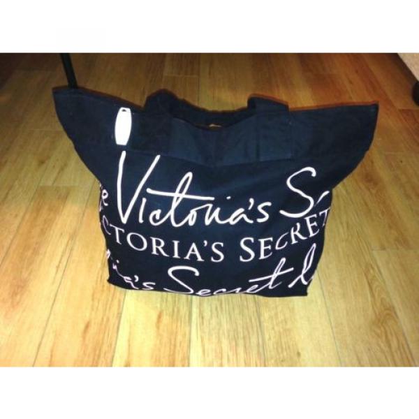 Victorias Secret Large Black Canvas Signature Travel Beach Gym Bag Tote Shopper #1 image