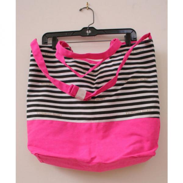 Victoria&#039;s Secret Pink With Black &amp; White Stripe Tote Beach Getaway Bag NWOT #2 image