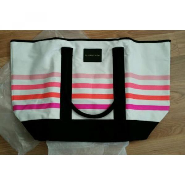VICTORIAS SECRET SUNKISSED TOTE BEACH BAG PINK STRIPED NWT 2016 OVERNIGHTER #1 image
