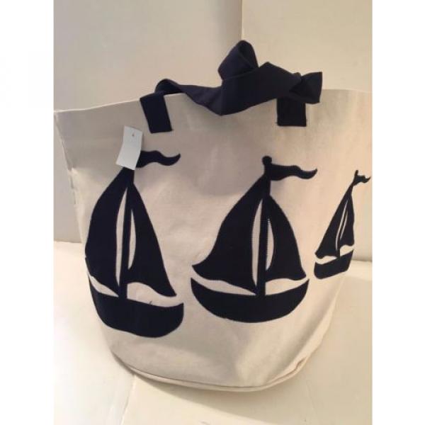 extra LARGE SAILBOAT CANVAS beach cotton natural tote bag EMBROIDERED sail  NEW #1 image
