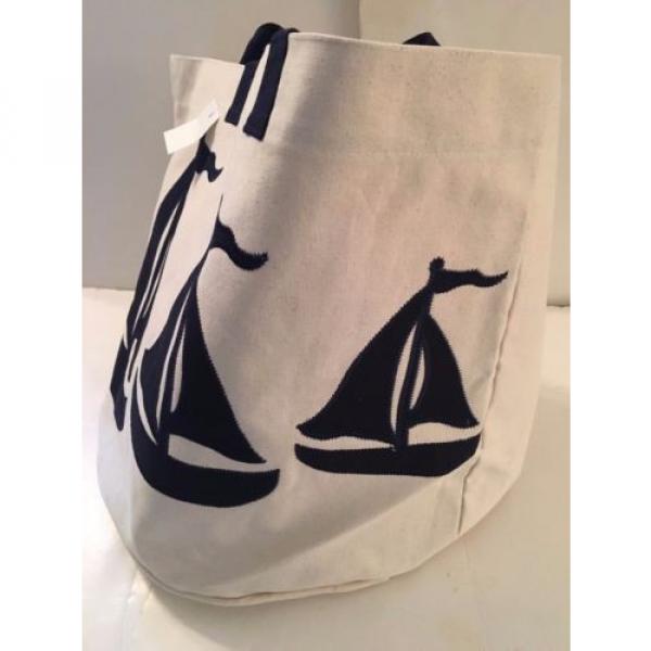extra LARGE SAILBOAT CANVAS beach cotton natural tote bag EMBROIDERED sail  NEW #5 image