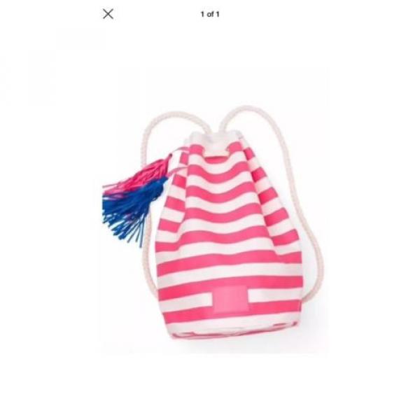 Victoria&#039;s Secret 2016 Pink White Striped Drawstring Beach Bag #1 image