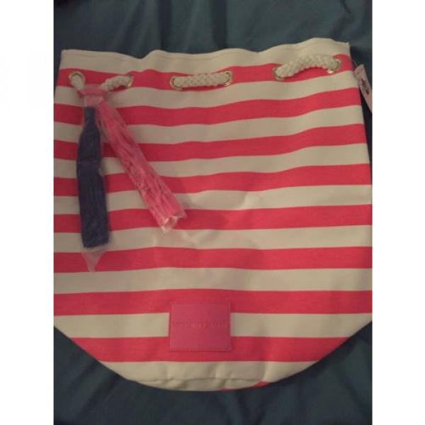 Victoria&#039;s Secret 2016 Pink White Striped Drawstring Beach Bag #3 image