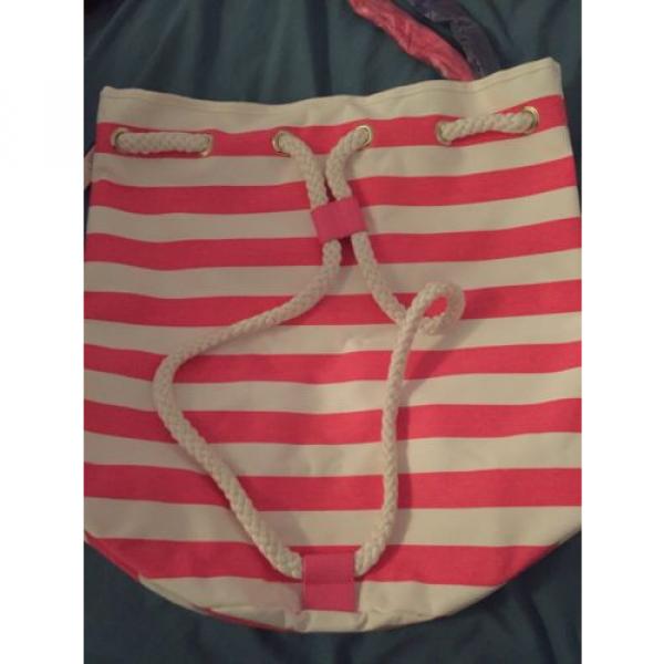 Victoria&#039;s Secret 2016 Pink White Striped Drawstring Beach Bag #4 image