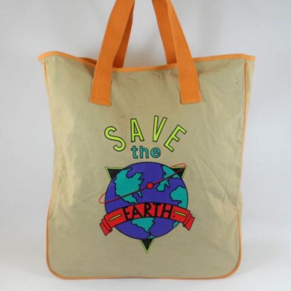 Vtg 90&#039;s &#034;SAVE THE EARTH&#034; Large Canvas Shopper Tote Beach Bag Carry All #1 image