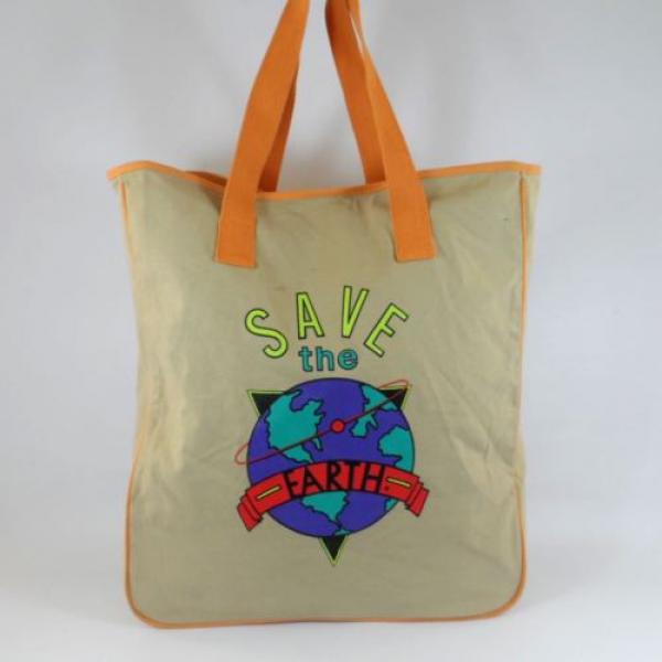 Vtg 90&#039;s &#034;SAVE THE EARTH&#034; Large Canvas Shopper Tote Beach Bag Carry All #2 image