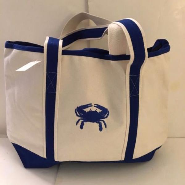 LARGE CRAB CANVAS beach cotton natural tote bag EMBROIDERED BLUE top ZIP NEW #1 image