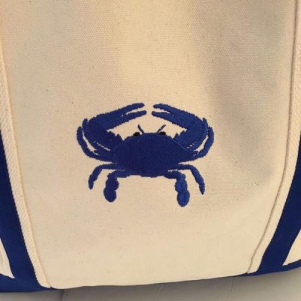 LARGE CRAB CANVAS beach cotton natural tote bag EMBROIDERED BLUE top ZIP NEW #2 image