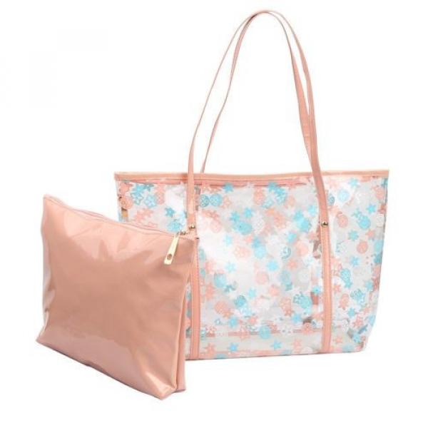 Lady&#039;s Semi-Clear PVC Beach Handbag Shoulder Bag Tote with Small Cosmetic Bag #4 image