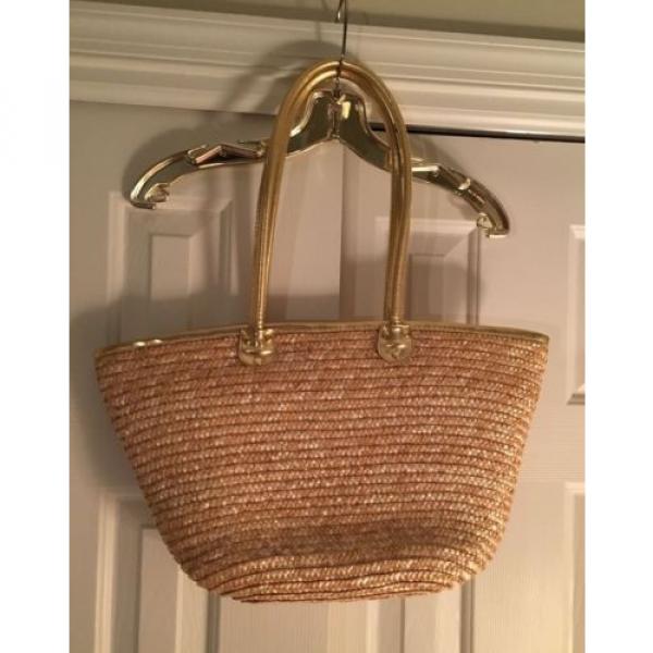Straw handbag beach bag tote White Stag gold handles #1 image