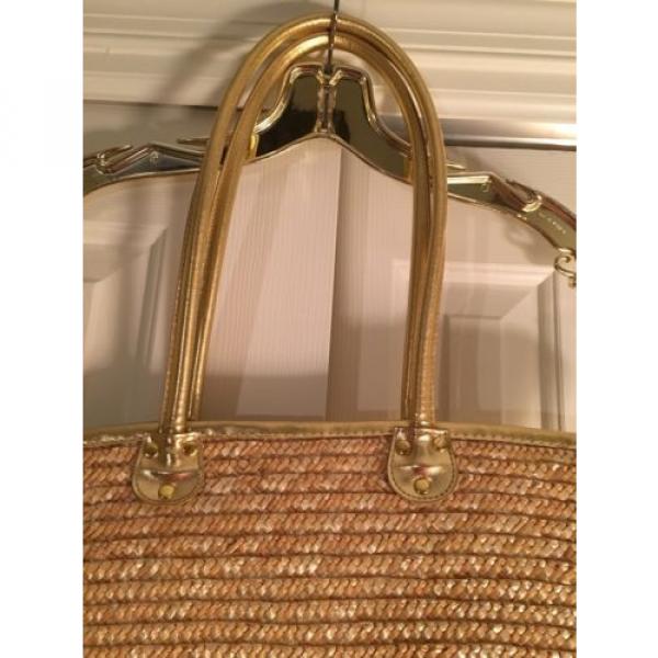 Straw handbag beach bag tote White Stag gold handles #2 image