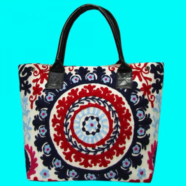 Indian Cotton Suzani Embroidery Handbag Woman Tote Shoulder Bag Beach Boho Bag 0 #1 image